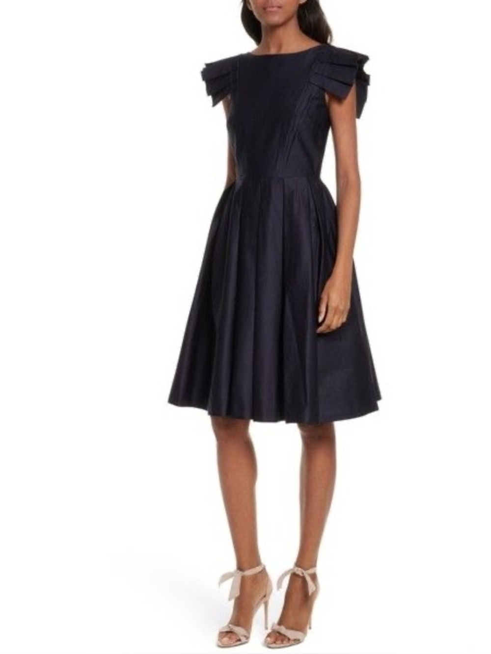 Ted Baker Navy Pleated Fit-and-Flare Dress